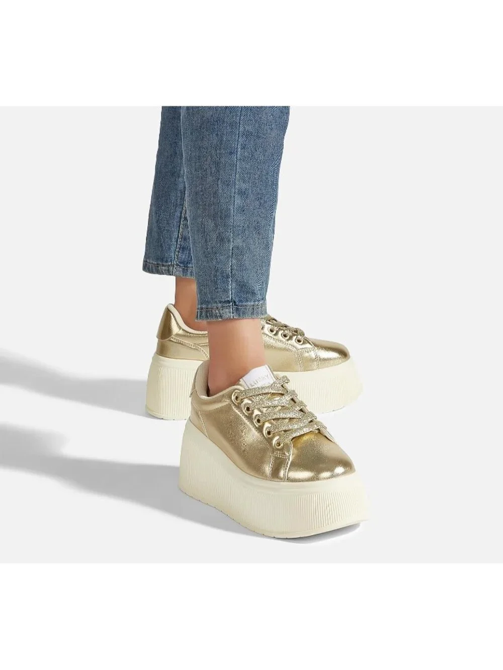 🆕LUCKY STEP Women's Gold Platform Wedge Canvas Sneakers Walking Shoes